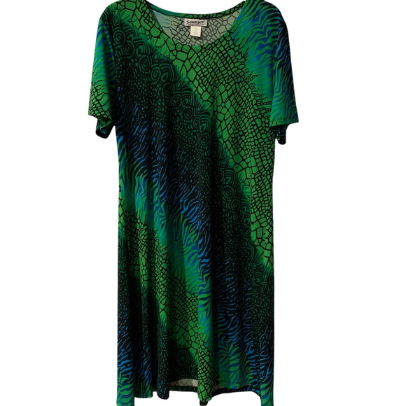 Serengeti Dress Womens Size X-Large Liquid Knit Blue Green Tropical Kawaii Midi - Picture 2 of 6